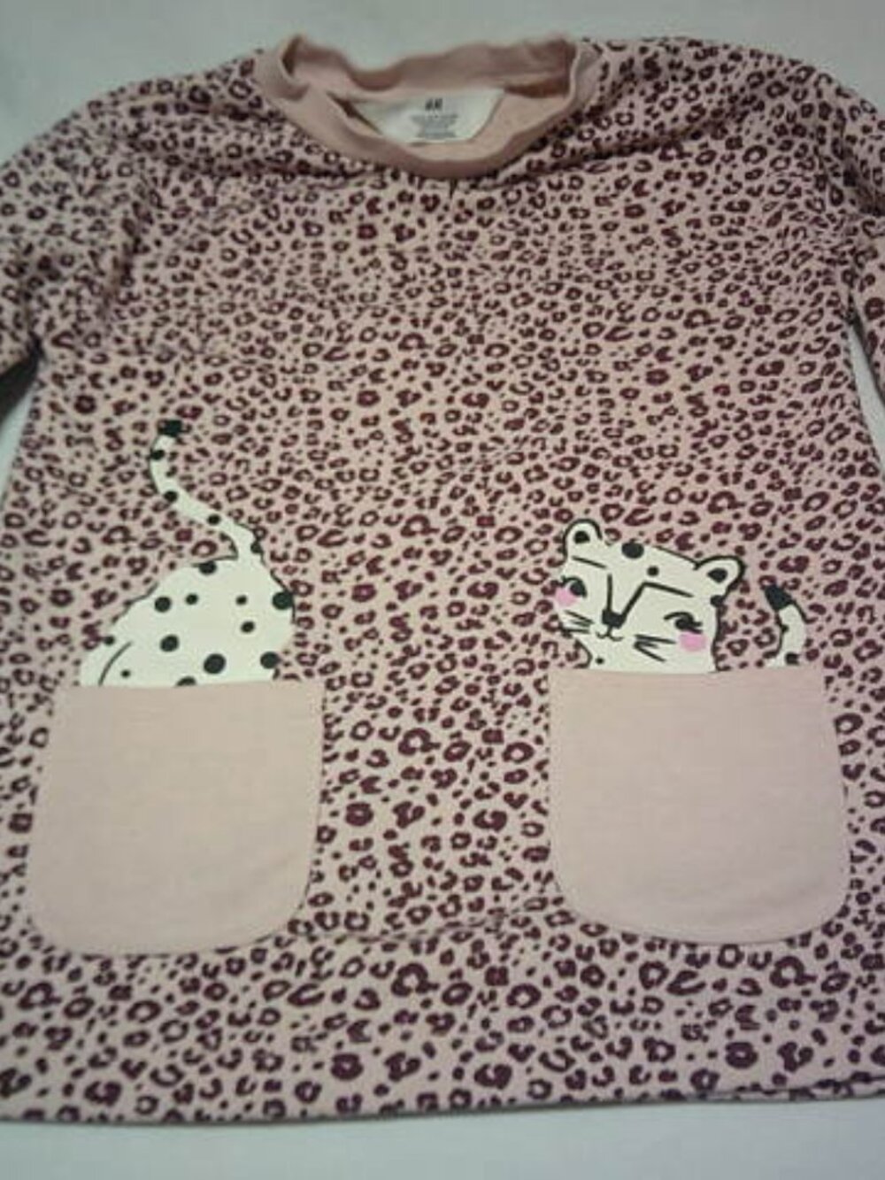 CUTE H&M TODDLER GIRLS SIZE 3T SWEATSHIRT DRESS w/ CAT KITTEN DESIGN POCKETS 👸